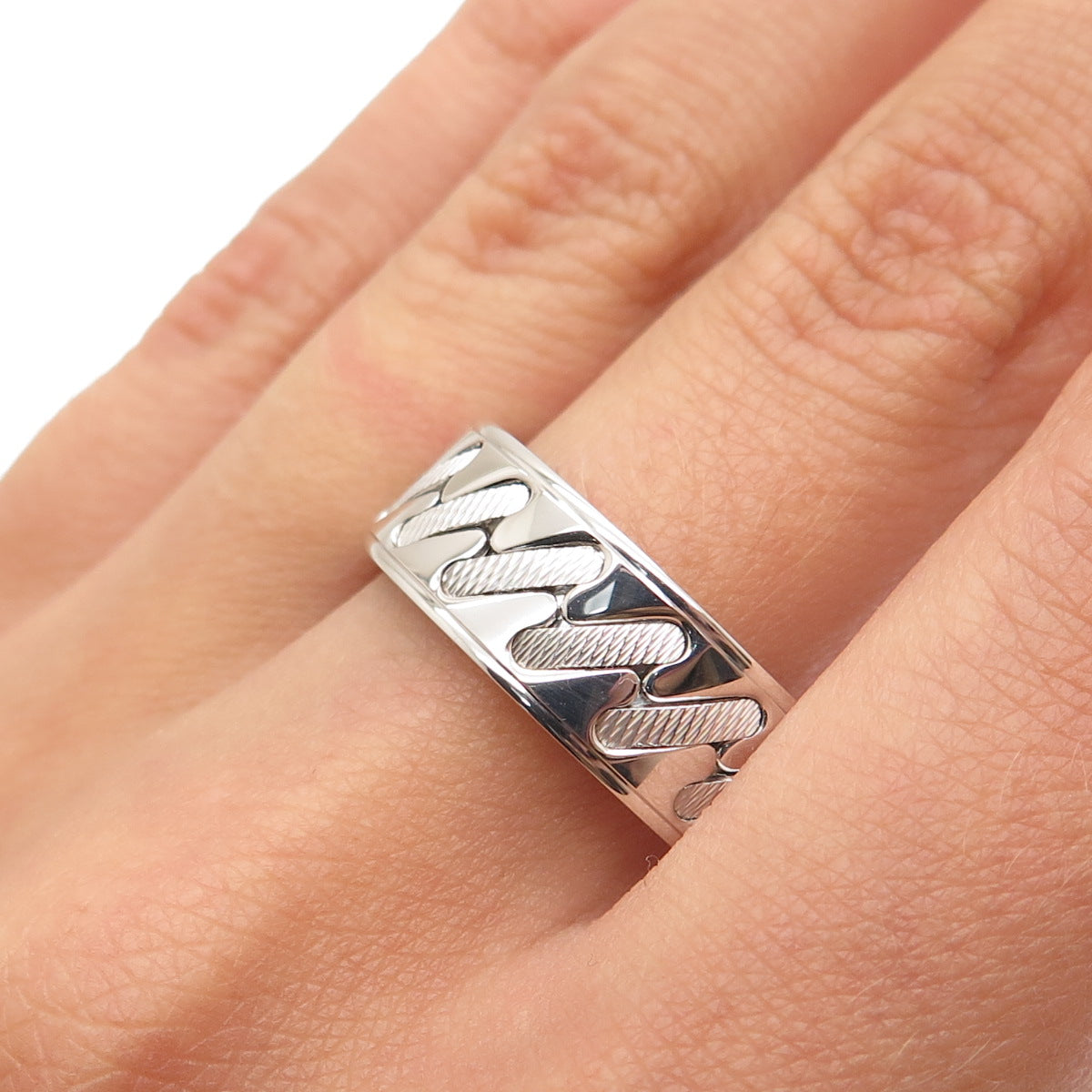 NEOS 925 Sterling Silver Textured Sewing Stitches Band Ring Size 10