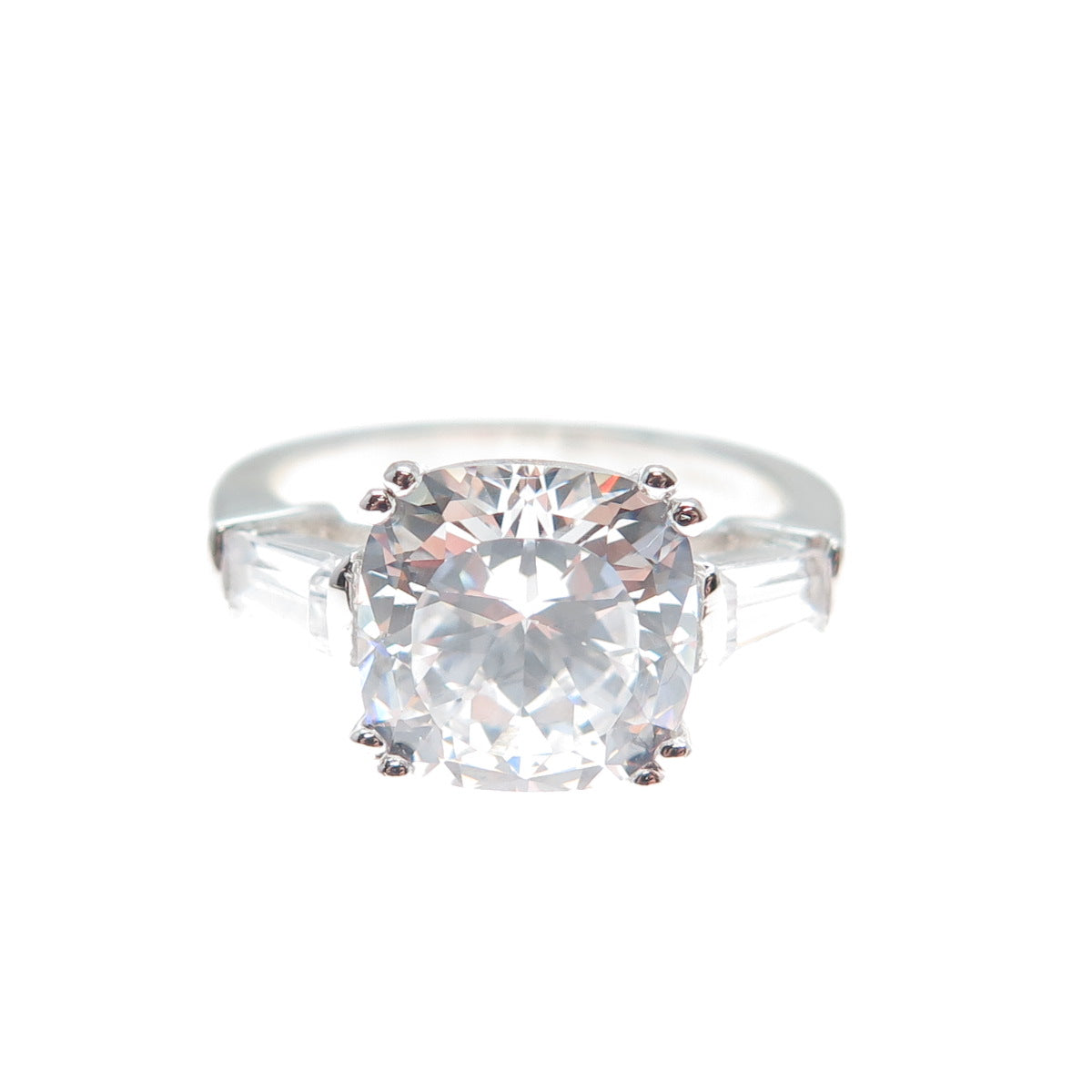 DSMK 925 Sterling Cushion & Tapered Baguette-Cut C Z Engagement Ring Size 6.25