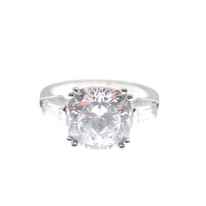 DSMK 925 Sterling Cushion & Tapered Baguette-Cut C Z Engagement Ring Size 6.25