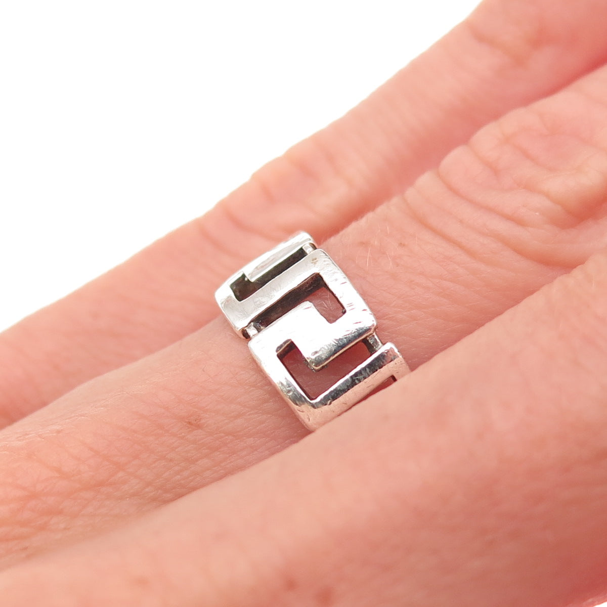 925 Sterling Silver Vintage Greek Key Oxidized Ring Size 6