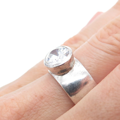 925 Sterling Silver Vintage Oval-Cut C Z Modernist Ring Size 8.25