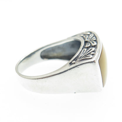 CHAPAL ZENRAY 925 Sterling Silver Vintage Real Cream Mother-of-Pearl Ring Size 7