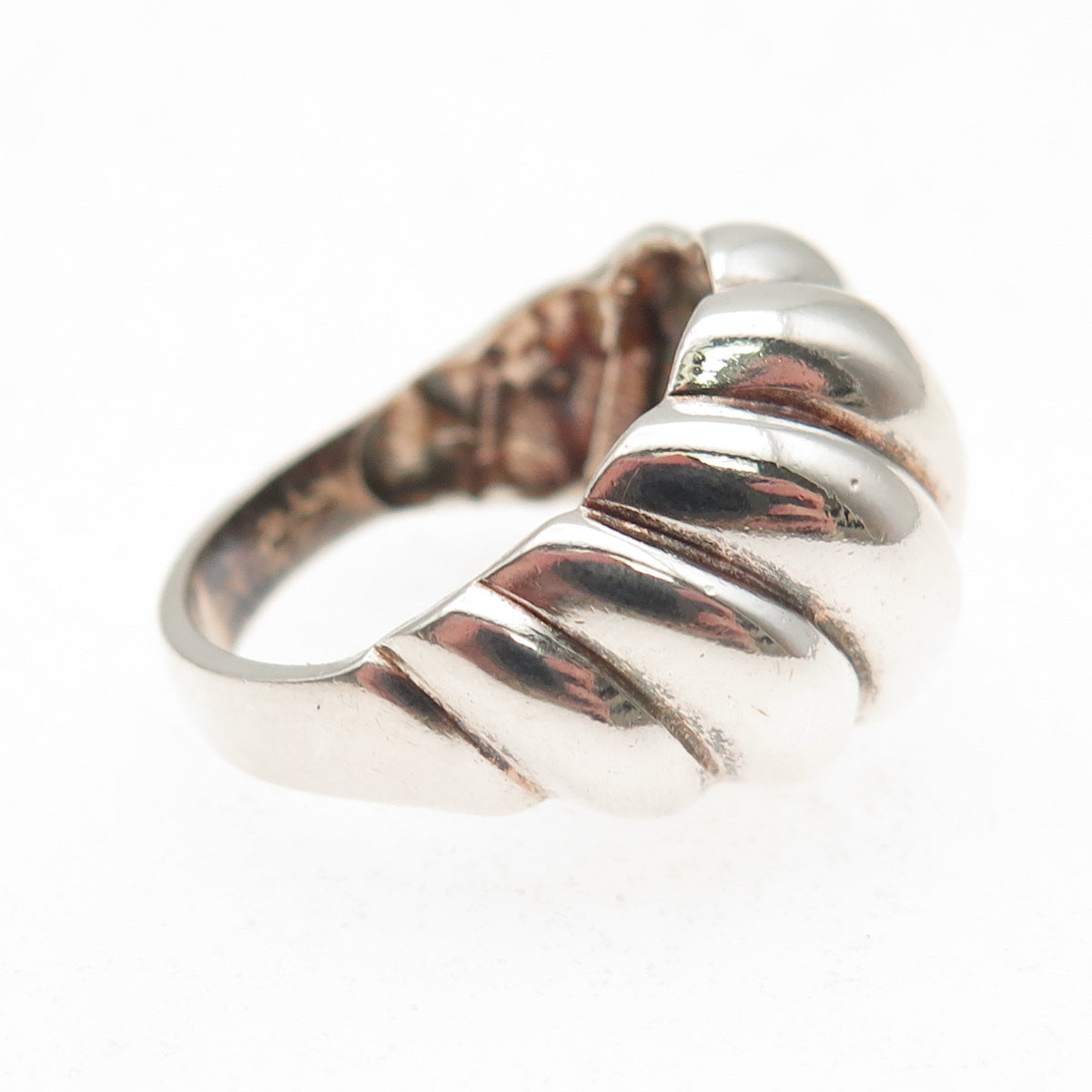925 Sterling Silver Vintage Modernist Ribbed Dome Oxidized Ring Size 6
