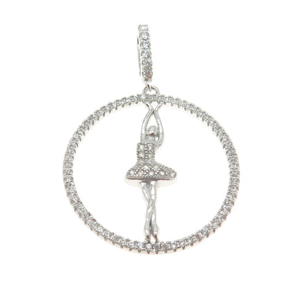 925 Sterling Silver Round-Cut C Z Ballerina Circle Pendant