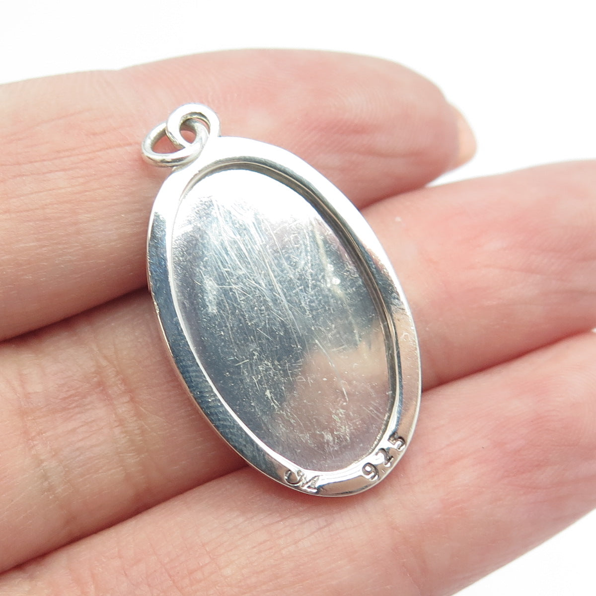 925 Sterling Silver Vintage Ornate Photo Frame Oval Pendant