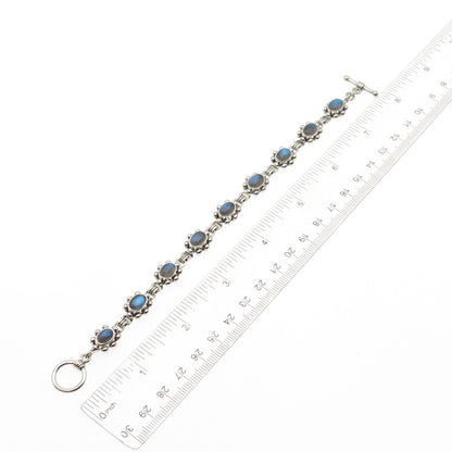 DOUG PAULUS 925 Sterling Silver Vintage Real Labradorite Beaded Bracelet 7.25"