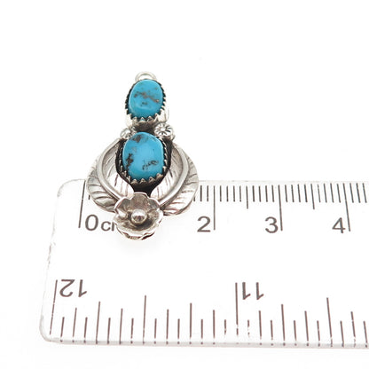 Old Pawn Sterling Silver Vintage Southwestern Turquoise Floral & Feather Pendant