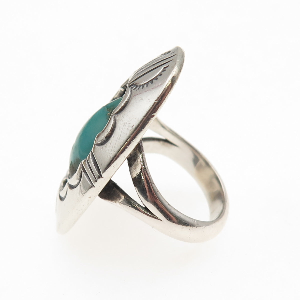 Ed Kee Navajo Old Pawn 925 Sterling Vintage Turquoise Shadow Box Ring Size 6.5