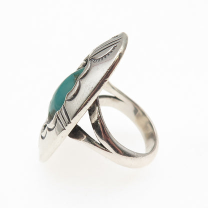 Ed Kee Navajo Old Pawn 925 Sterling Vintage Turquoise Shadow Box Ring Size 6.5