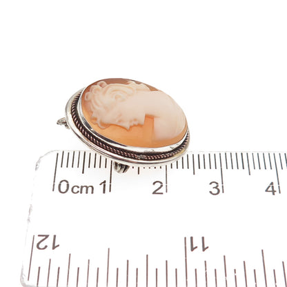 800 Silver 2-Tone Vintage Real MOP Carved Lady Cameo Pin Brooch / Pendant