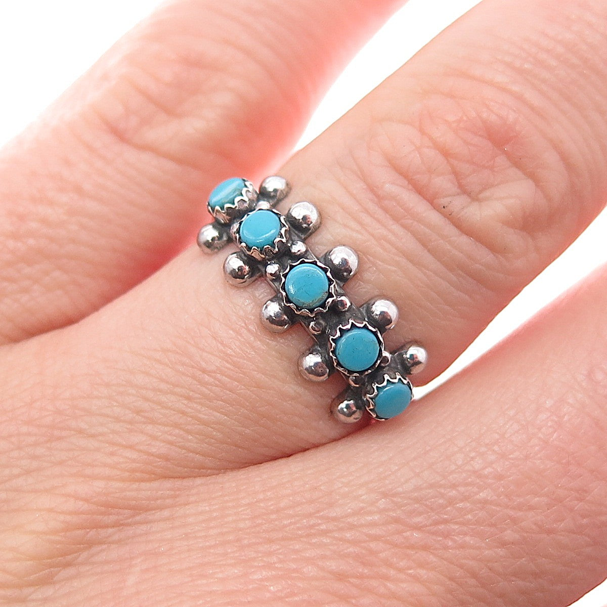 Old Pawn 925 Sterling Silver Vintage Bisbee Turquoise Snake Eye Ring Size 6.25