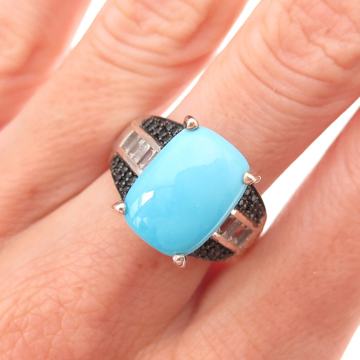 Chuck Clemency 925 Sterling Silver Real Turquoise Spinel & Topaz Ring Size 7.25