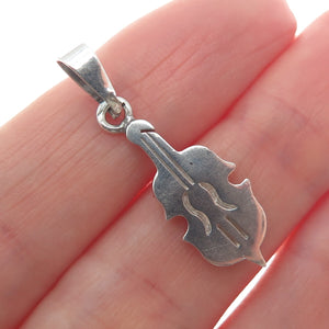 925 Sterling Silver Vintage Mexico Modernist Violin Minimalist Charm Pendant