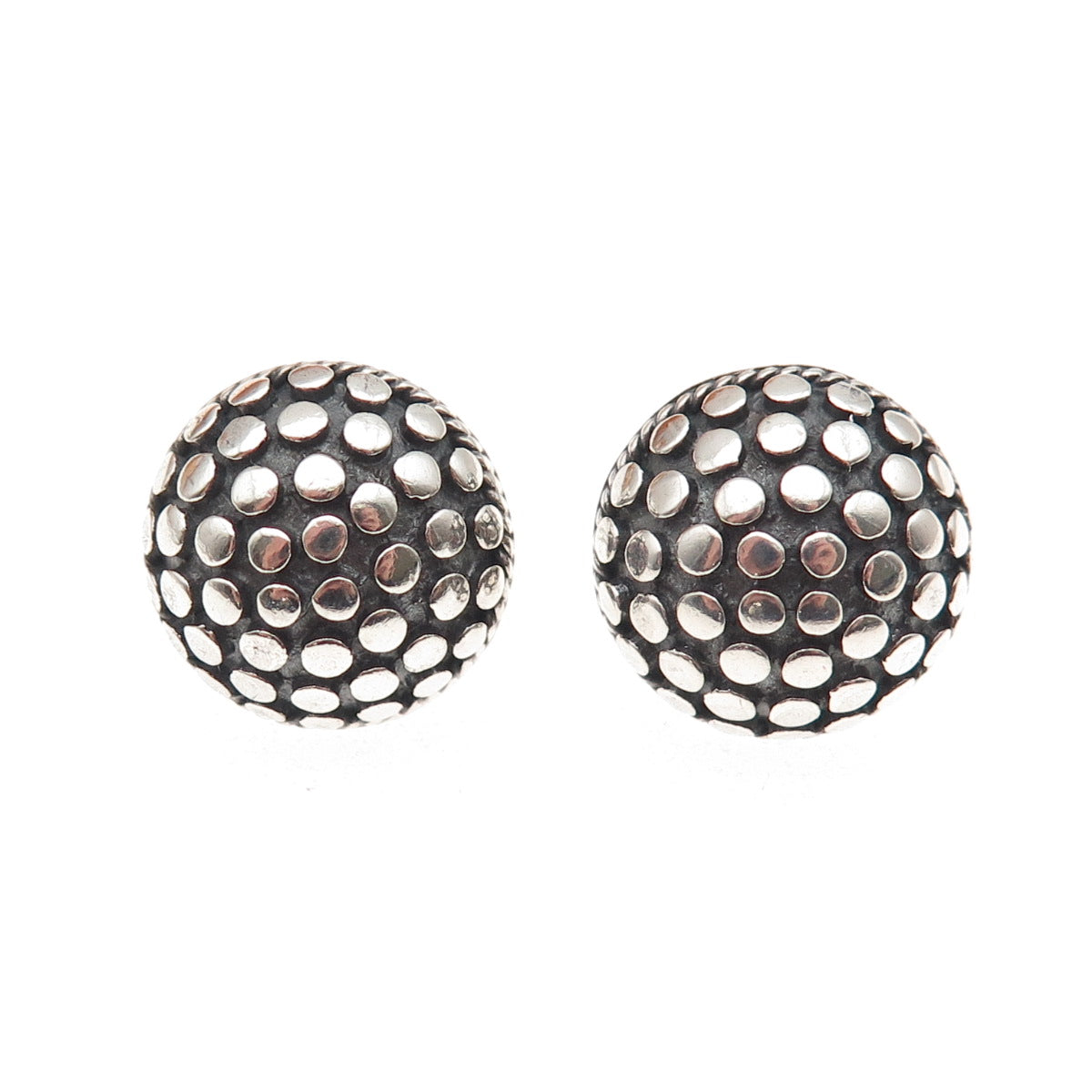 925 Sterling Silver Vintage Modernist Dotted Dome Oxidized Stud Earrings