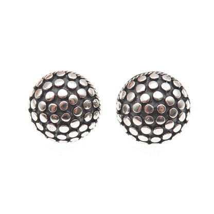 925 Sterling Silver Vintage Modernist Dotted Dome Oxidized Stud Earrings