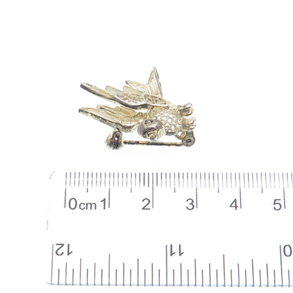 925 Sterling Silver Gold Plated Antique Art Deco Bird Minimalist Pin Brooch