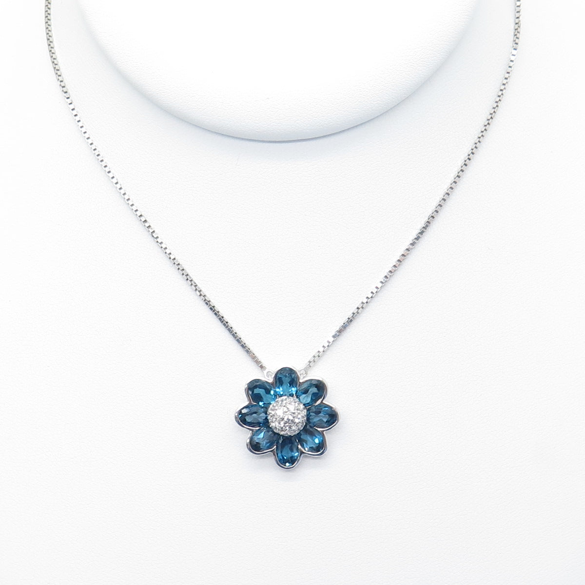 EMMA SKYE DSMK Sterling Real London Blue & White Topaz Flower Necklace 16-18"