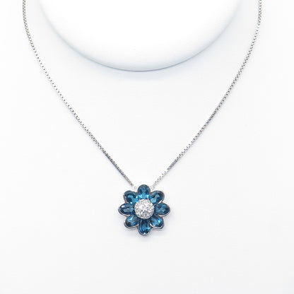 EMMA SKYE DSMK Sterling Real London Blue & White Topaz Flower Necklace 16-18"