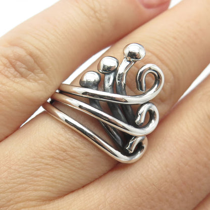 925 Sterling Silver Vintage Three-Row Swirl & Beaded Ring Size 6.5