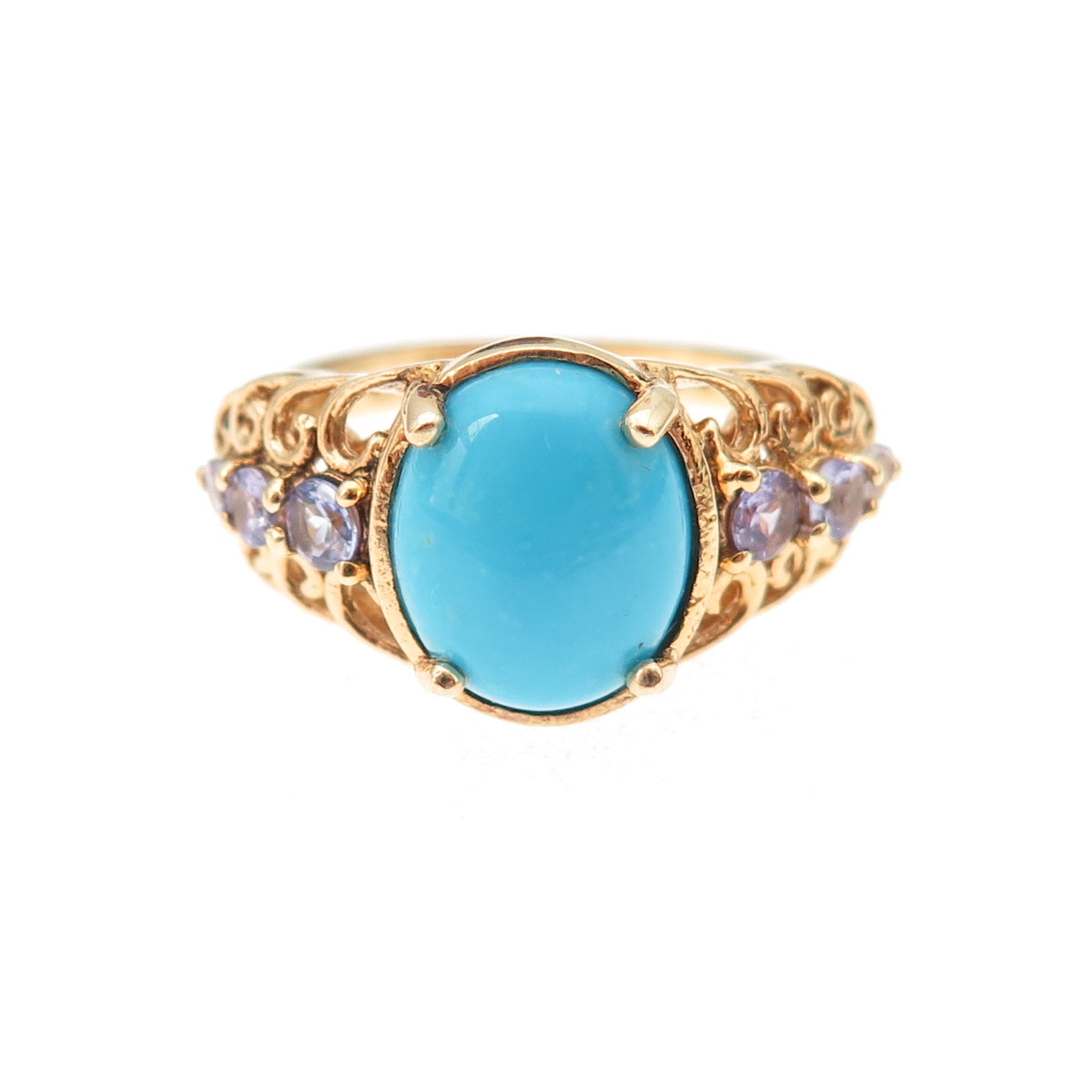 Chuck Clemency 925 Sterling Gold Plated Real Turquoise Tanzanite Ring Size 8.25