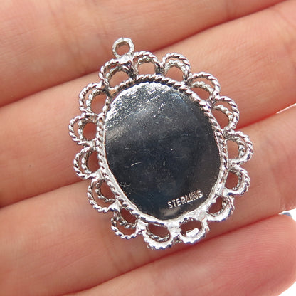925 Sterling Silver Vintage Pink Rhinestone Las Vegas Nevada Charm Pendant