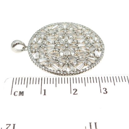 925 Sterling Silver Round & Tapered Baguette-Cut C Z Floral Pendant