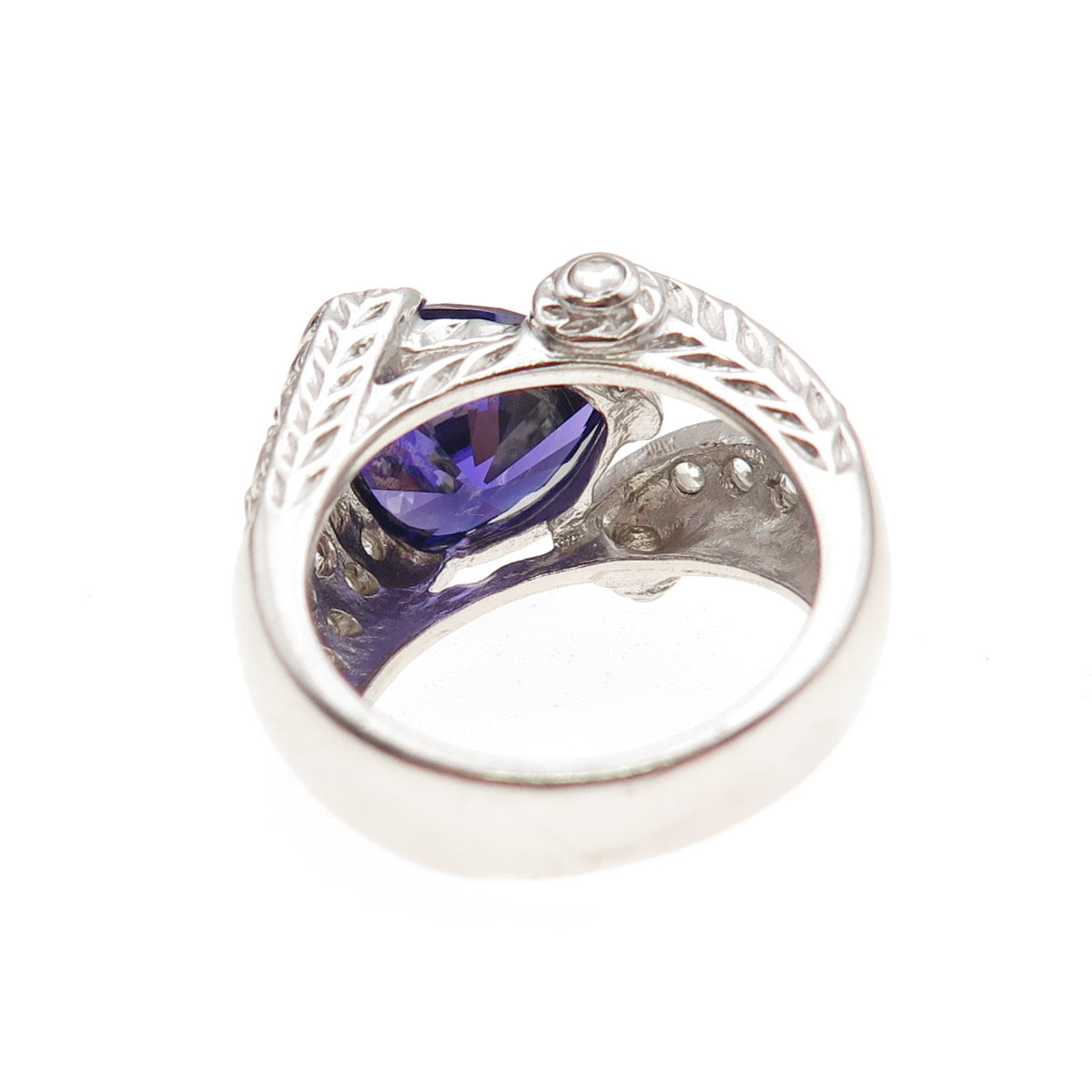 925 Sterling Silver Purple & White C Z Overlap Ring Size 7.25