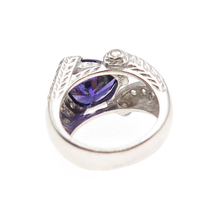 925 Sterling Silver Purple & White C Z Overlap Ring Size 7.25
