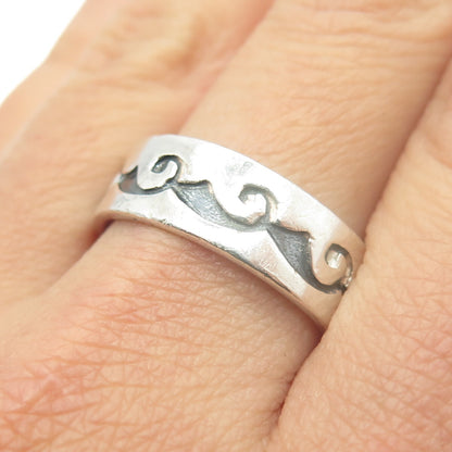 925 Sterling Silver Vintage Waves Band Ring Size 10.5