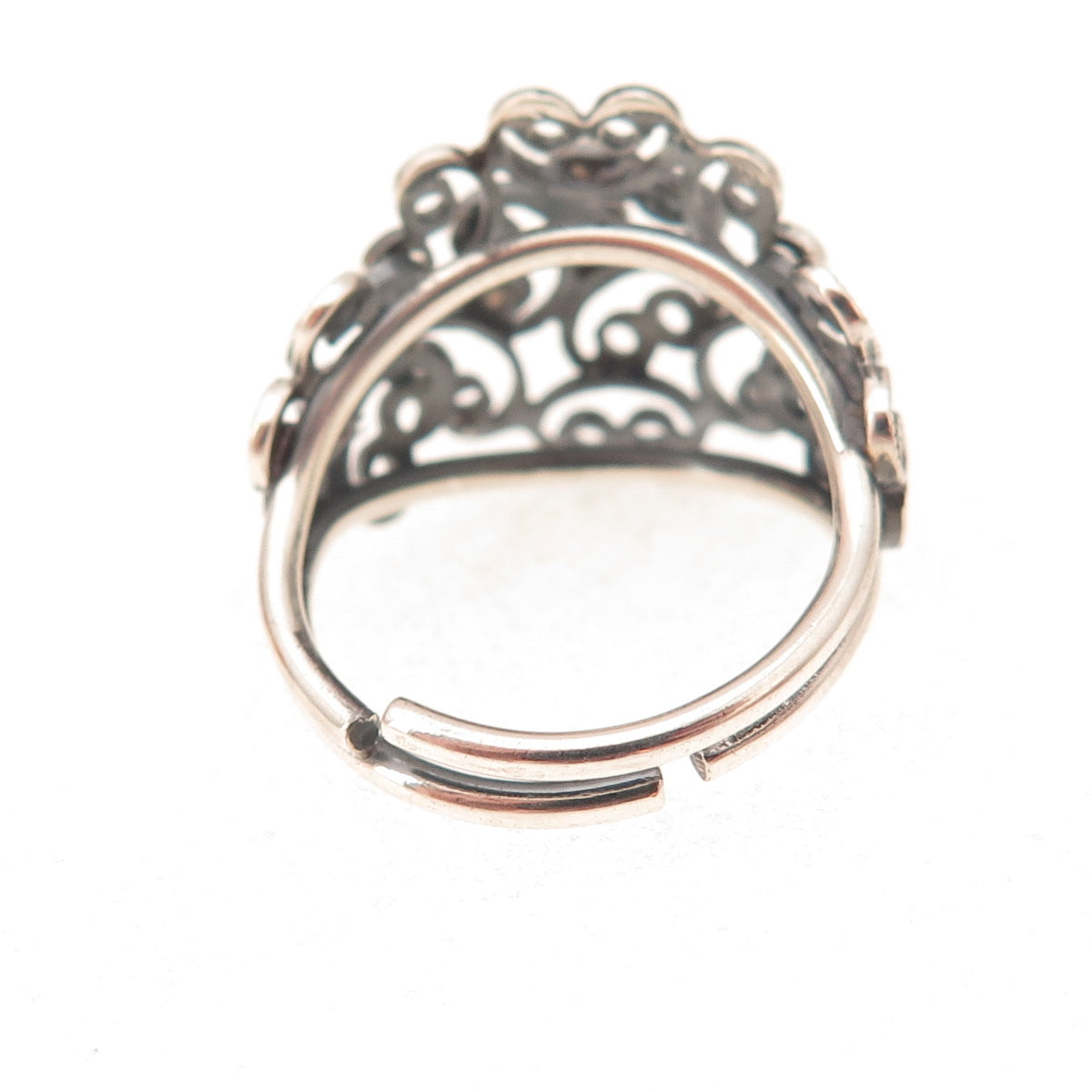 925 Sterling Silver Antique Art Deco Floral Filigree Adjustable Ring Size 5.75