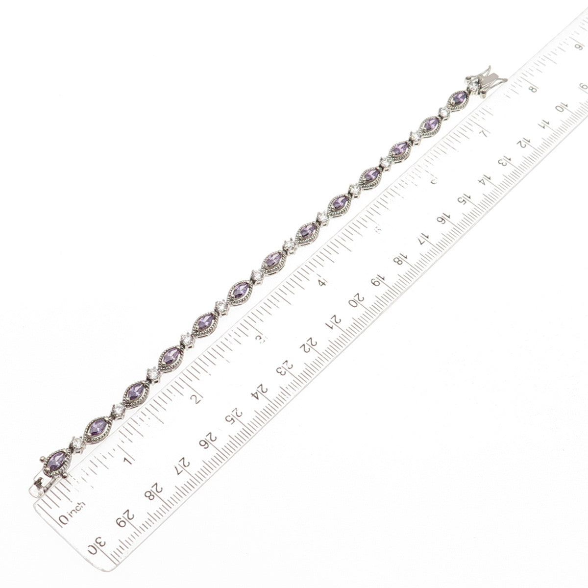 925 Sterling Silver Marquise-Cut Purple & Round-Cut White C Z Bracelet 7.25"