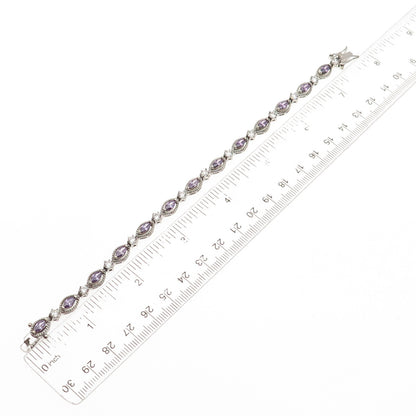 925 Sterling Silver Marquise-Cut Purple & Round-Cut White C Z Bracelet 7.25"