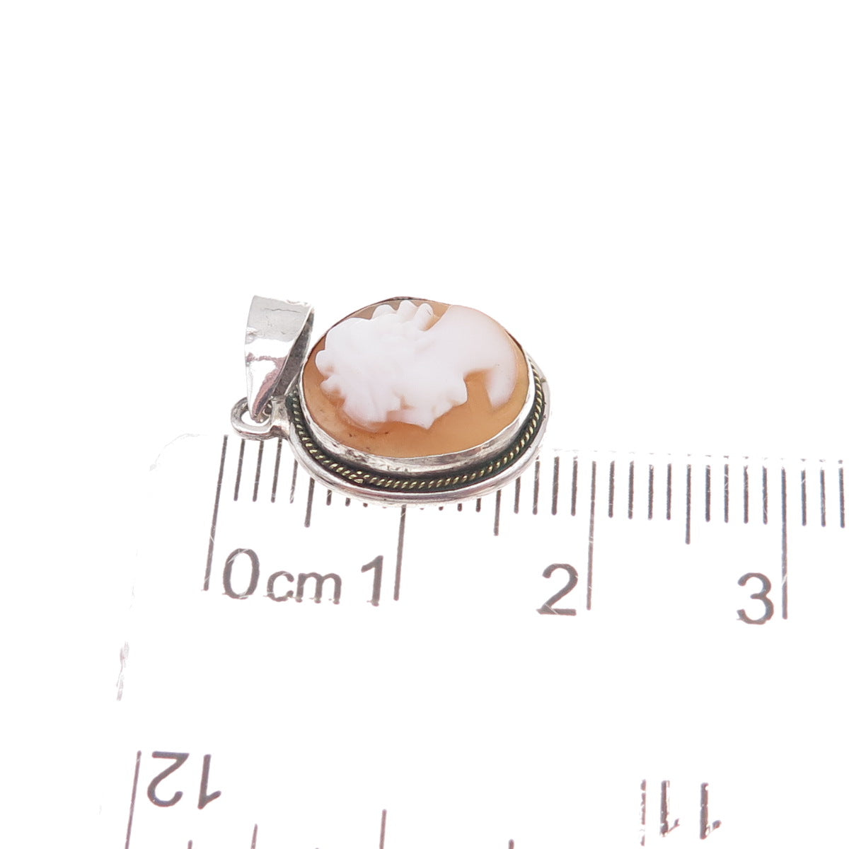 925 Sterling Silver 2-Tone Antique Art Deco Real MOP Lady Cameo Charm Pendant