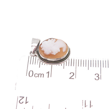925 Sterling Silver 2-Tone Antique Art Deco Real MOP Lady Cameo Charm Pendant