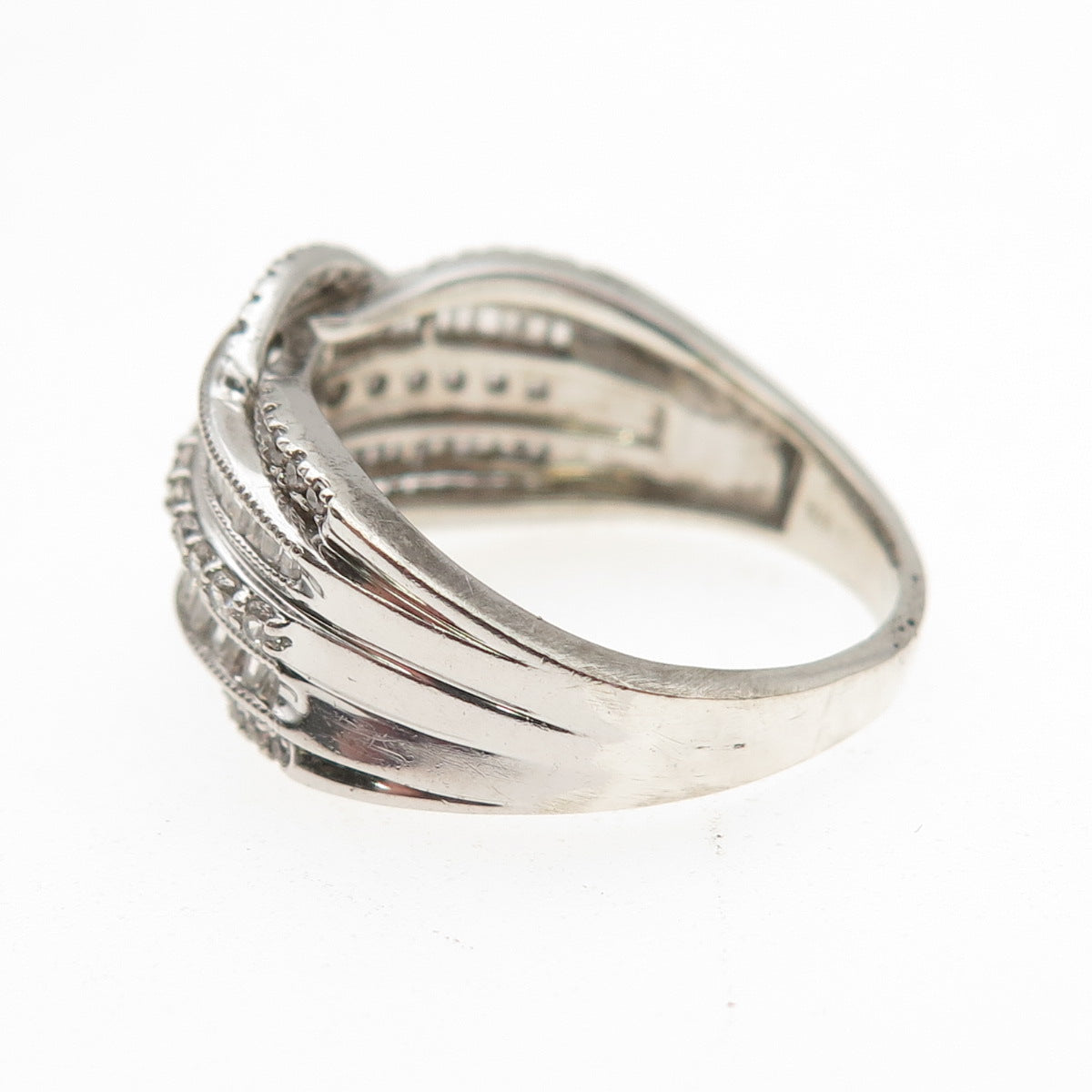 925 Sterling Silver Round & Tapered Baguette-Cut C Z Ring Size 8.75