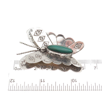 Old Pawn 925 Sterling Silver Vintage Southwestern Malachite Butterfly Pin Brooch