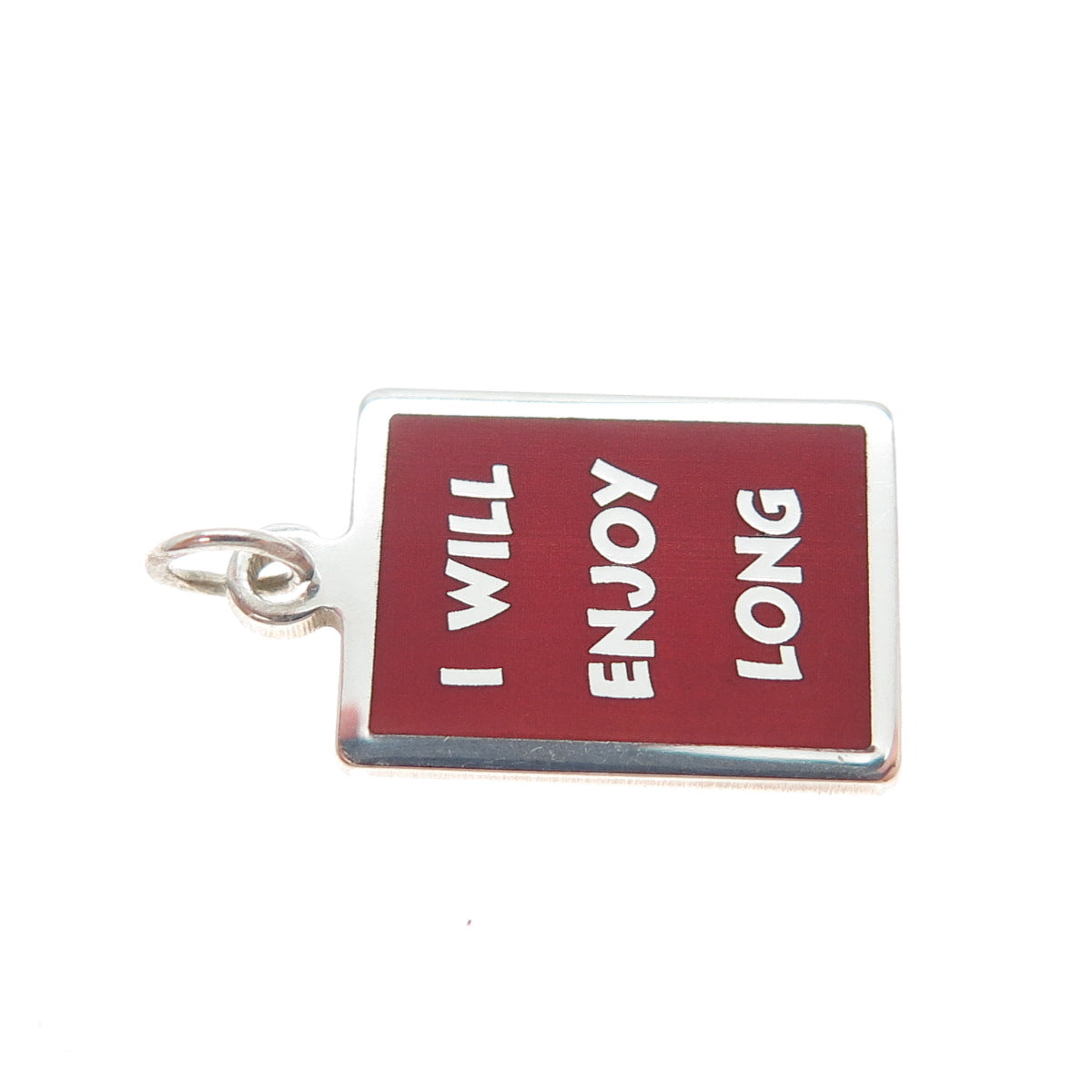 925 Sterling Silver Red Enamel I Will Enjoy Long Minimalist Charm Pendant