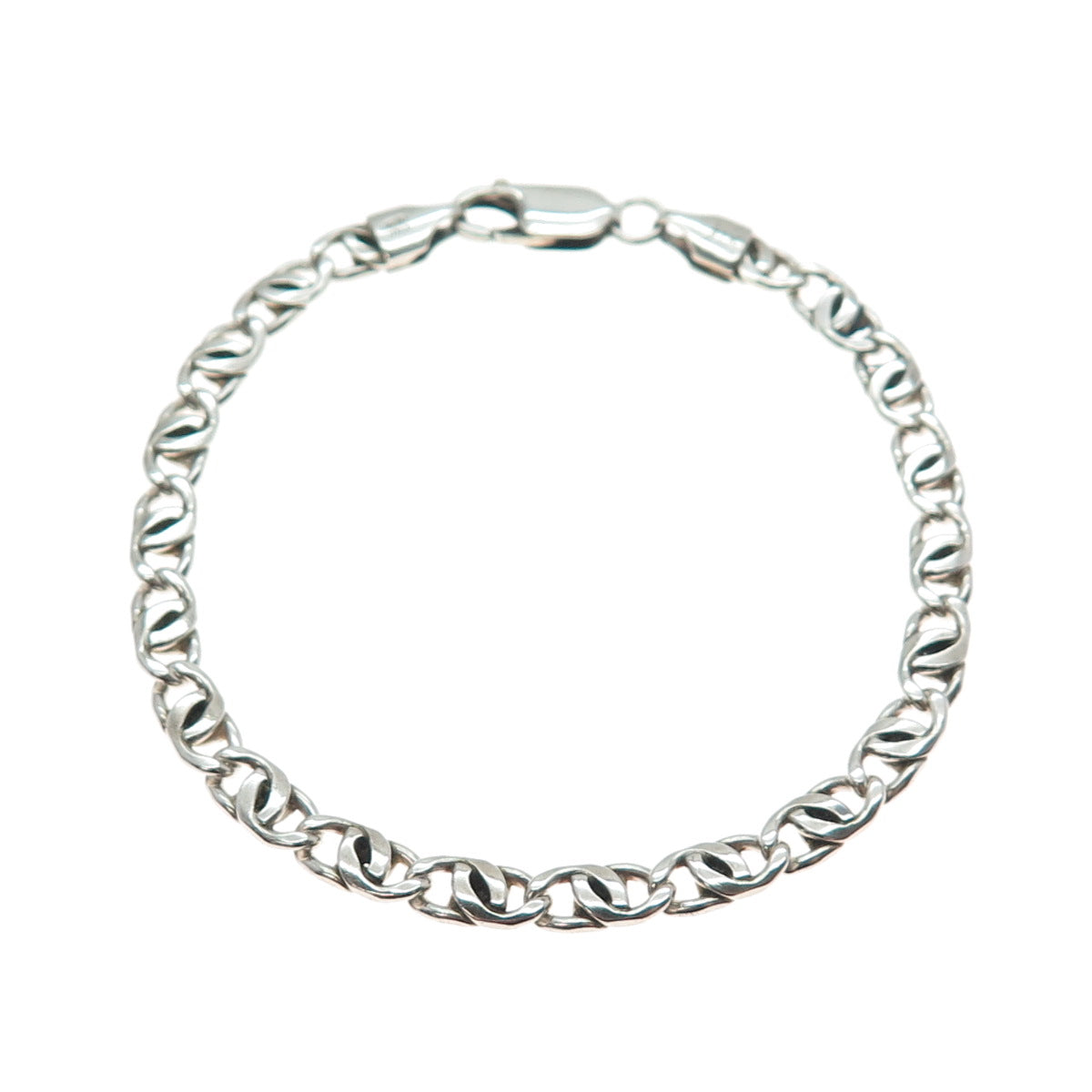 925 Sterling Silver Vintage Italy Twisted Anchor Mariner Link Bracelet 7"