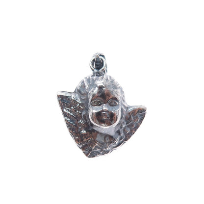 925 Sterling Silver Vintage Cherub Oxidized Minimalist Charm Pendant