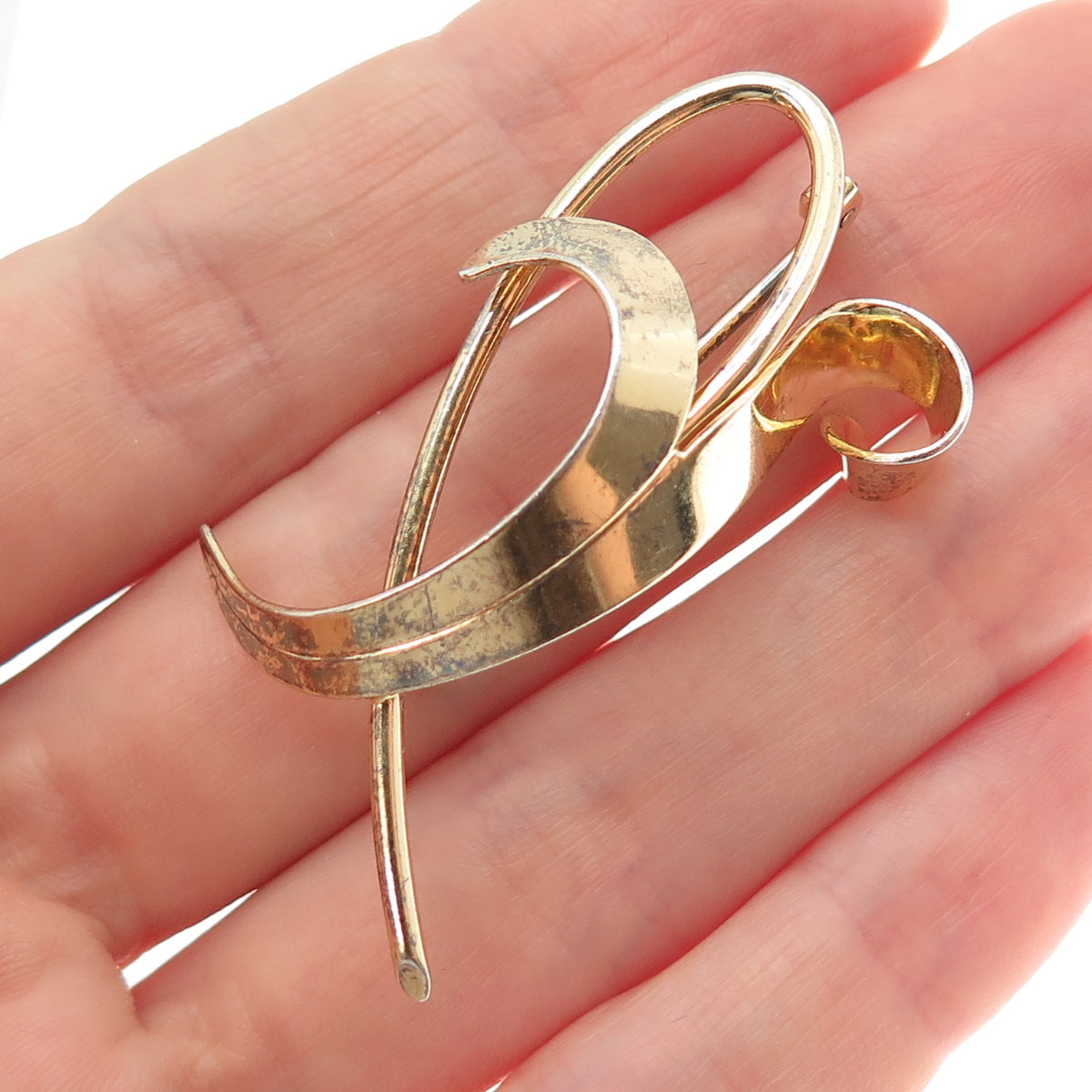 FORSTNER 925 Sterling Silver Gold Plated Vintage Modernist Floral Pin Brooch
