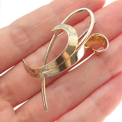 FORSTNER 925 Sterling Silver Gold Plated Vintage Modernist Floral Pin Brooch