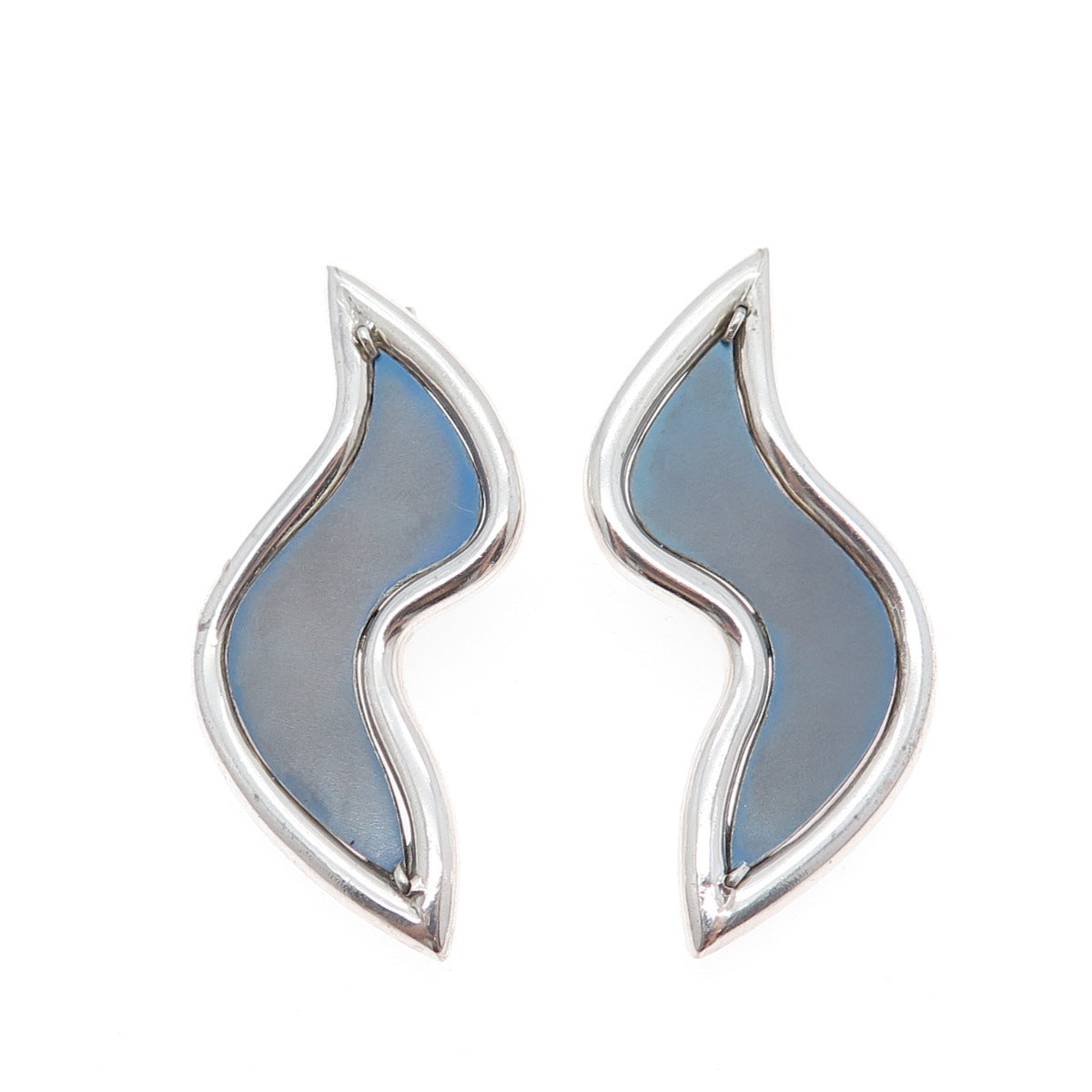 925 Sterling Silver Vintage Enamel Modernist Dangle Earrings