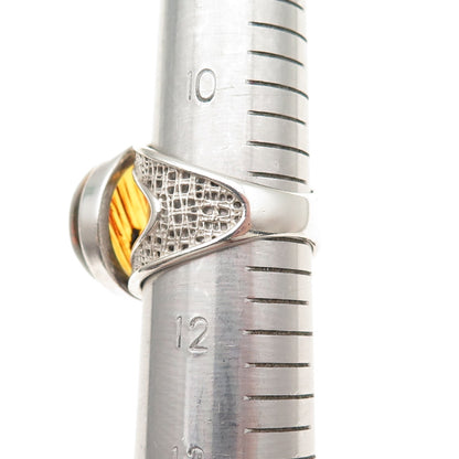 925 Sterling Silver Vintage Real Amber Modernist Oxidized Ring Size 11.25