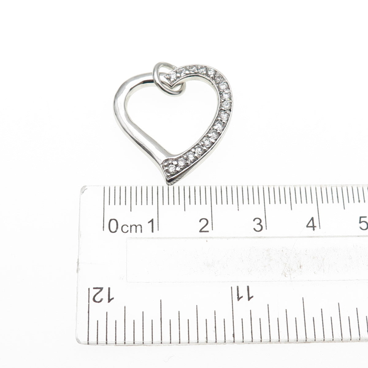 925 Sterling Silver Round-Cut C Z Heart Charm Pendant