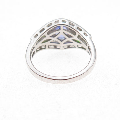 925 Sterling Silver Real Tanzanite Peridot & White Topaz Ring Size 8