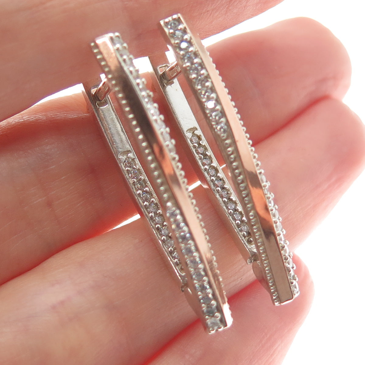 925 Sterling Silver & 9K Gold Vintage European Round-Cut C Z In & Out Earrings