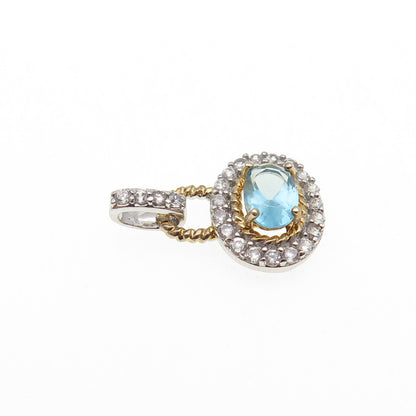 925 Sterling Silver 2-Tone Real Aquamarine & C Z Mini Charm Pendant