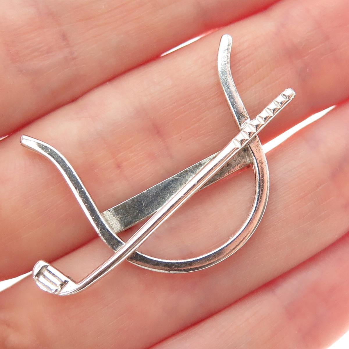 LEONORE DOSKOW 925 Sterling Silver Vintage Golf Club For Good Luck Pin Brooch