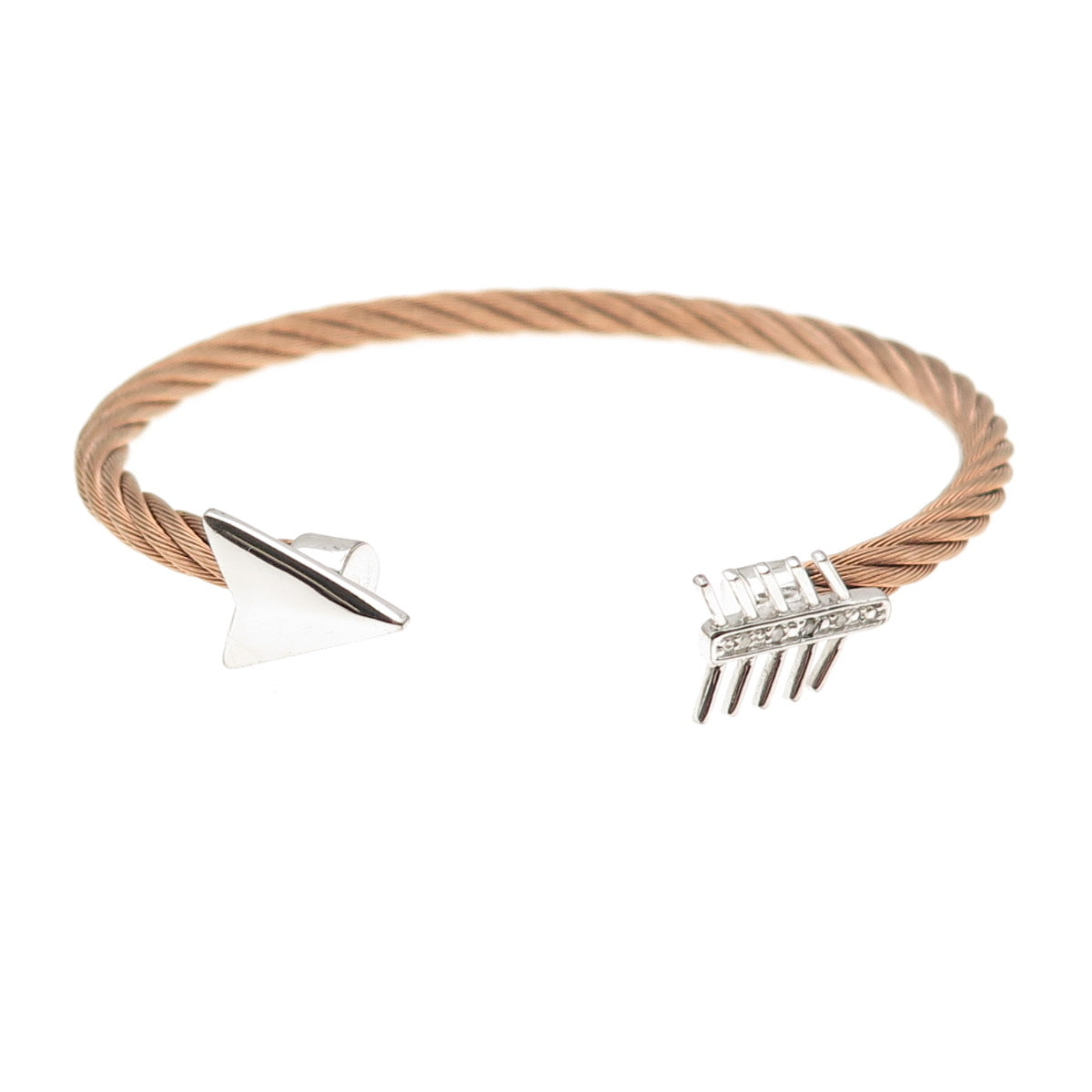 925 Sterling Accent & Stainless Steel Real Diamond Arrow Adjustable Bracelet 7"