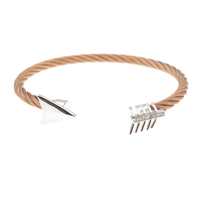 925 Sterling Accent & Stainless Steel Real Diamond Arrow Adjustable Bracelet 7"